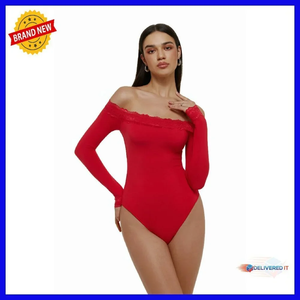 Off Shoulder Long Sleeve Lace Bodysuit Sexy Going Out Top